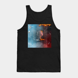 Awesome lightbulb face with fire and water Tank Top